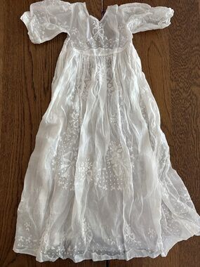 Heirloom Rendezvous Inc Christening Gown Sheer White Embroidered Dress